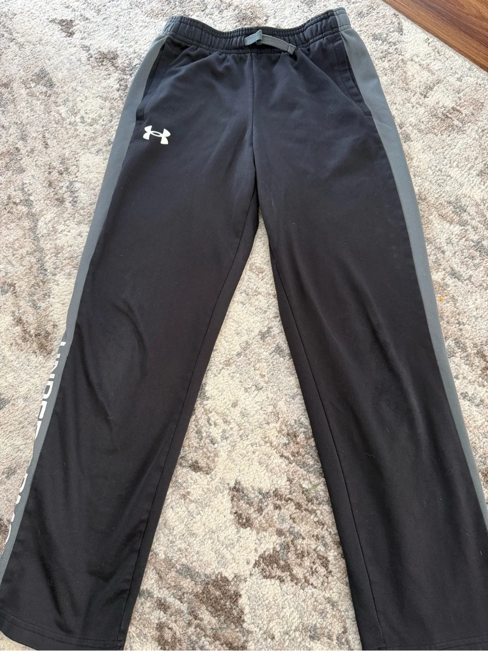 Under Armour Black Track Pants with Gray Side Stripes